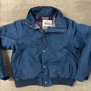 Vintage Woolrich Men's Blue Bomber Jacket with Plaid Lining RARE!!!